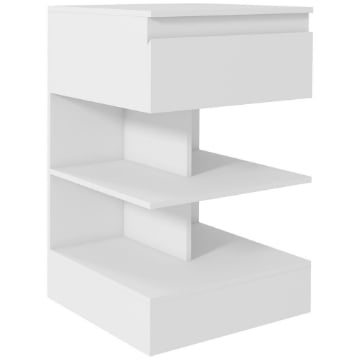 COMODINO MODERNO IN TRUCIOLATO E MDF CON UN CASSETTO E 2 RIPIANI, 39X39X65 CM, BIANCO