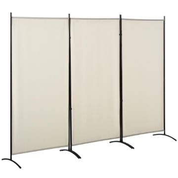 PARAVENTO SEPARÉ DA INTERNO A 3 PANNELLI PIEGHEVOLE IN METALLO E POLIESTERE, 253X50X182CM, BEIGE