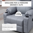 POLTRONA ALZAPERSONA RECLINABILE FINO A 135¦ CON 8 PUNTI MASSAGGIO, TELECOMANDO E POGGIAPIEDI, 88X99X106 CM, GRIGIO