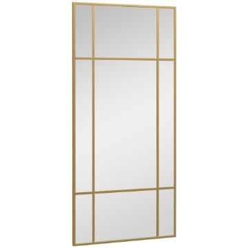 SPECCHIO DA PARETE STILE FINESTRA CON MONTAGGIO VERTICALE E ORIZZONTALE, 110X50CM, ORO