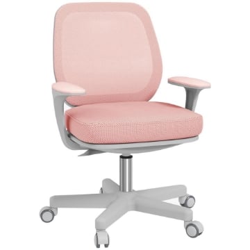 SEDIA DA UFFICIO ERGONOMICA E RECLINABILE AD ALTEZZA REGOLABILE CON 5 ROTELLE, 55X48X82.5-94.5 CM, ROSA