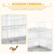 GABBIA PER UCCELLI IN METALLO CON POSATOI, CIOTOLE PER CIBO E MANIGLIA, 60X41X41CM - BIANCO
