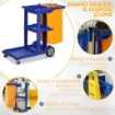 CARRELLO PULIZIE A 3 RIPIANI CON GANCI E SACCO DA 100L, 121X50.5X96.5 CM, BLU GIALLO E GRIGIO