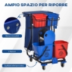 CARRELLO PULIZIE CON SACCO PER IMMONDIZIA, 4 SECCHI E STRIZZATORE PER MOCIO, 93X80X97 CM, ROSSO BLU E NERO