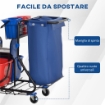 CARRELLO PULIZIE CON SACCO PER IMMONDIZIA, 4 SECCHI E STRIZZATORE PER MOCIO, 93X80X97 CM, ROSSO BLU E NERO