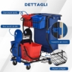 CARRELLO PULIZIE CON SACCO PER IMMONDIZIA, 4 SECCHI E STRIZZATORE PER MOCIO, 93X80X97 CM, ROSSO BLU E NERO