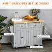 CARRELLO DA CUCINA CON 2 CASSETTI E 2 ARMADIETTI, PIANO IN LEGNO, PORTASPEZIE E PORTA CANOVACCI, GRIGIO