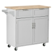 CARRELLO DA CUCINA MULTIUSO IN LEGNO CON 2 CASSETTI, ARMADIETTO E 4 RUOTE, 104X46X91CM, GRIGIO