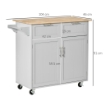 CARRELLO DA CUCINA MULTIUSO IN LEGNO CON 2 CASSETTI, ARMADIETTO E 4 RUOTE, 104X46X91CM, GRIGIO