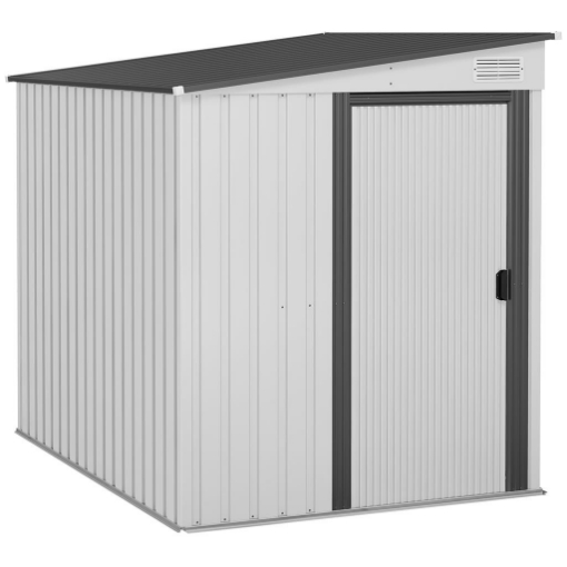 CASETTA PORTA ATTREZZI IN METALLO 1.5X2M CON BASE, PORTA SCORREVOLE E TETTO INCLINATO, BIANCO