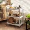 CARRELLO PORTAVIVANDE A 3 LIVELLI IN PP E LEGA DI ALLUMINIO, 88X44X93 CM, BIANCO E ARGENTO