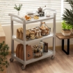 CARRELLO PORTAVIVANDE A 3 LIVELLI IN PP E LEGA DI ALLUMINIO, 88X44X93 CM, BIANCO E ARGENTO