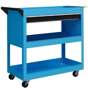 CARRELLO PORTA ATTREZZI CON MANICO LATERALE, CASSETTO E 3 RIPIANI IN ACCIAIO, 82X35X76 CM, BLU