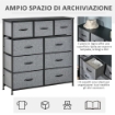 CASSETTIERA CON 9 CASSETTI IN TESSUTO PIEGHEVOLI E STRUTTURA IN ACCIAIO E LEGNO, 100X30X100CM, NERO E GRIGIO