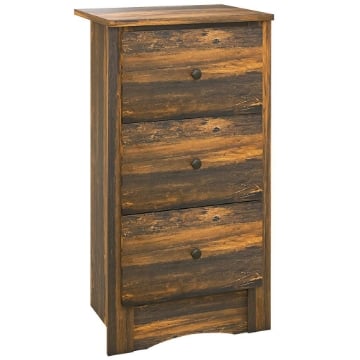 COMODINO CON 3 CASSETTI DALLO STILE RUSTICO IN LEGNO, 40X30X74 CM, MARRONE