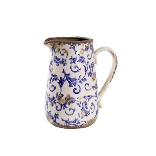 CARAFFA IN CERAMIICA CON DECORI BLU STILE SHABBY CHIC 17X12X18,5 CM