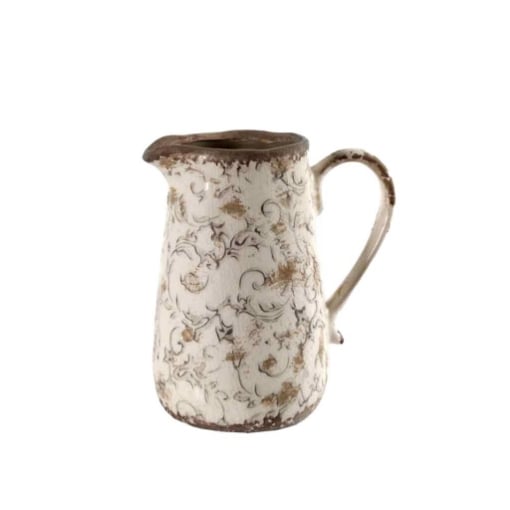 CARAFFA IN CERAMIICA CON DECORI BEIGE STILE SHABBY CHIC 17X12X18,5 CM