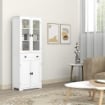 CREDENZA DA CUCINA ALTA CON 2 ARMADIETTI E CASSETTO, ANTE A VETRI E RIPIANI REGOLABILI, 60X30X160CM, BIANCO