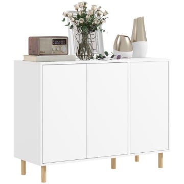 CREDENZA MODERNA CON 2 ARMADIETTI A 3 RIPIANI IN LEGNO, 107X40X80 CM, BIANCO