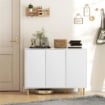 CREDENZA MODERNA CON 2 ARMADIETTI A 3 RIPIANI IN LEGNO, 107X40X80 CM, BIANCO