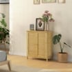 CREDENZA STILE BOHO IN RATTAN E BAMB¨ CON 2 ANTE E MENSOLA INTERNA, 60X27X67.5CM, COLORE LEGNO