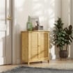 CREDENZA STILE BOHO IN RATTAN E BAMB¨ CON 2 ANTE E MENSOLA INTERNA, 60X27X67.5CM, COLORE LEGNO