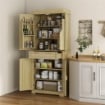 CREDENZA CUCINA STILE BOHO CON 2 ARMADIETTI, CASSETTO E PORTASPEZIE IN LEGNO E RATTAN, 76X40X183CM, ROVERE