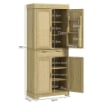 CREDENZA CUCINA STILE BOHO CON 2 ARMADIETTI, CASSETTO E PORTASPEZIE IN LEGNO E RATTAN, 76X40X183CM, ROVERE