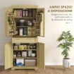 CREDENZA CUCINA STILE BOHO CON 2 ARMADIETTI, CASSETTO E PORTASPEZIE IN LEGNO E RATTAN, 76X40X183CM, ROVERE