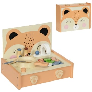 CUCINA GIOCATTOLO PER BAMBINI 3-5 ANNI CON FORNELLO E 12 ACCESSORI IN LEGNO, MULTICOLORE