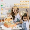 CUCINA GIOCATTOLO PER BAMBINI 3-5 ANNI CON FORNELLO E 12 ACCESSORI IN LEGNO, MULTICOLORE