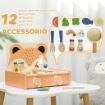 CUCINA GIOCATTOLO PER BAMBINI 3-5 ANNI CON FORNELLO E 12 ACCESSORI IN LEGNO, MULTICOLORE