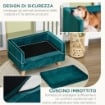 DIVANETTO PER CANI E GATTI STILE SCANDINAVO CON CUSCINO IMBOTTITO IN VELLUTO E LEGNO, 64X45X36CM, BLU