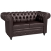 DIVANO 2 POSTI STILE CHESTERFIELD CON CUSCINO RIMOVIBILE, IN ECOPELLE, LEGNO E METALLO, 160X84X80 CM, MARRONE