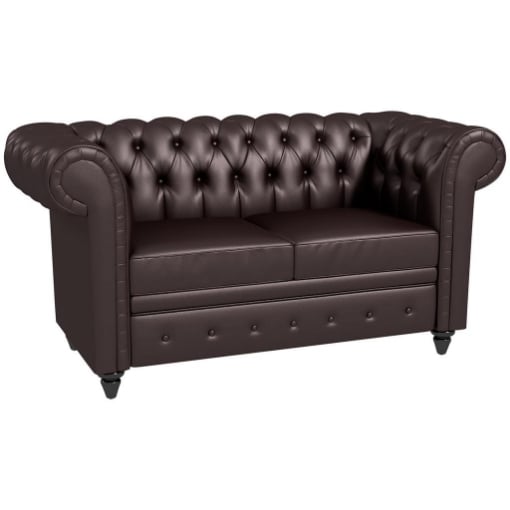 DIVANO 2 POSTI STILE CHESTERFIELD CON CUSCINO RIMOVIBILE, IN ECOPELLE, LEGNO E METALLO, 160X84X80 CM, MARRONE