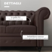 DIVANO 2 POSTI STILE CHESTERFIELD CON CUSCINO RIMOVIBILE, IN ECOPELLE, LEGNO E METALLO, 160X84X80 CM, MARRONE