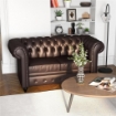 DIVANO 2 POSTI STILE CHESTERFIELD CON CUSCINO RIMOVIBILE, IN ECOPELLE, LEGNO E METALLO, 160X84X80 CM, MARRONE