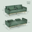 DIVANO LETTO 3 POSTI CON DESIGN CLIC CLAC E 2 CUSCINI, IN TESSUTO EFFETTO VELLUTO, 206X81X83 CM, VERDE