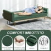 DIVANO LETTO 3 POSTI CON DESIGN CLIC CLAC E 2 CUSCINI, IN TESSUTO EFFETTO VELLUTO, 206X81X83 CM, VERDE