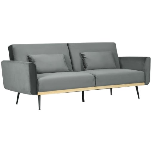 DIVANO LETTO 3 POSTI CON DESIGN CLIC CLAC E 2 CUSCINI, IN TESSUTO EFFETTO VELLUTO, 206X81X83 CM, GRIGIO