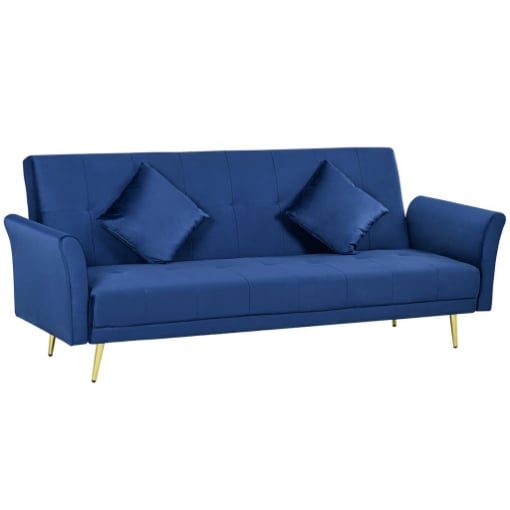 DIVANO LETTO CLIC CLAC CON SCHIENALE REGOLABILE E 2 CUSCINI, IN TESSUTO EFFETTO VELLUTO, 215X83X87 CM, BLU