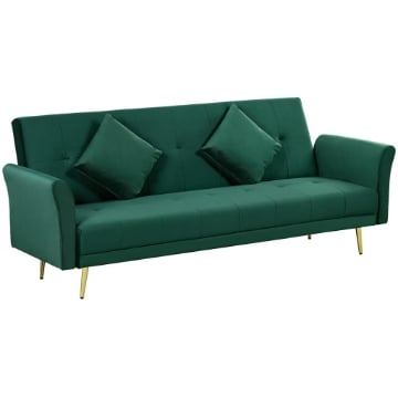 DIVANO LETTO CLIC CLAC CON SCHIENALE REGOLABILE E 2 CUSCINI, IN TESSUTO EFFETTO VELLUTO, 215X83X87 CM, VERDE