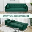 DIVANO LETTO CLIC CLAC CON SCHIENALE REGOLABILE E 2 CUSCINI, IN TESSUTO EFFETTO VELLUTO, 215X83X87 CM, VERDE