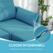 DIVANO COMPONIBILE MODULARE 3 POSTI CON POUF POGGIAPIEDI E CUSCINI, RIVESTIMENTO IN FLANELLA, BLU