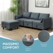 DIVANO COMPONIBILE MODULARE 3 POSTI CON POUF POGGIAPIEDI E CUSCINI, RIVESTIMENTO IN FLANELLA, GRIGIO SCURO