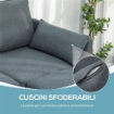 DIVANO COMPONIBILE MODULARE 3 POSTI CON POUF POGGIAPIEDI E CUSCINI, RIVESTIMENTO IN FLANELLA, GRIGIO SCURO