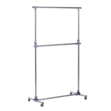 STENDER APPENDIABITI CON ALTEZZA ED ESTENSIONE REGOLABILI, 4 RUOTE GIREVOLI, ACCIAIO INOX E ABS, 165X48X180CM