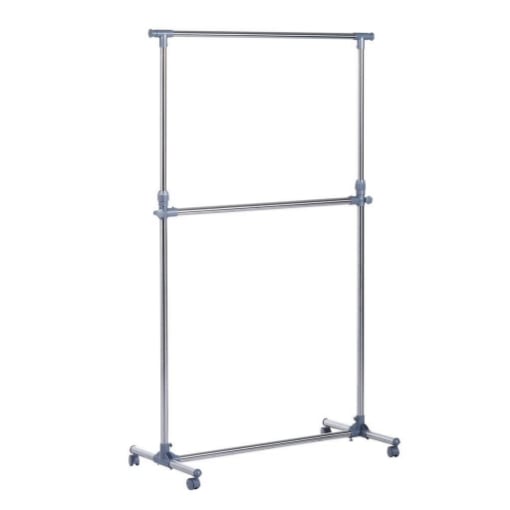 STENDER APPENDIABITI CON ALTEZZA ED ESTENSIONE REGOLABILI, 4 RUOTE GIREVOLI, ACCIAIO INOX E ABS, 165X48X180CM