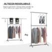 STENDER APPENDIABITI CON ALTEZZA ED ESTENSIONE REGOLABILI, 4 RUOTE GIREVOLI, ACCIAIO INOX E ABS, 165X48X180CM