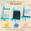 LAVAGNA PER BAMBINI CON CAVALLETTO 3 IN 1, ROTOLO DI CARTA E 2 CONTENITORI, IN LEGNO, 59X48X118 CM, BLU